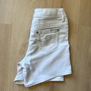 Seven7 Mid Length White Stretch Jean Shorts